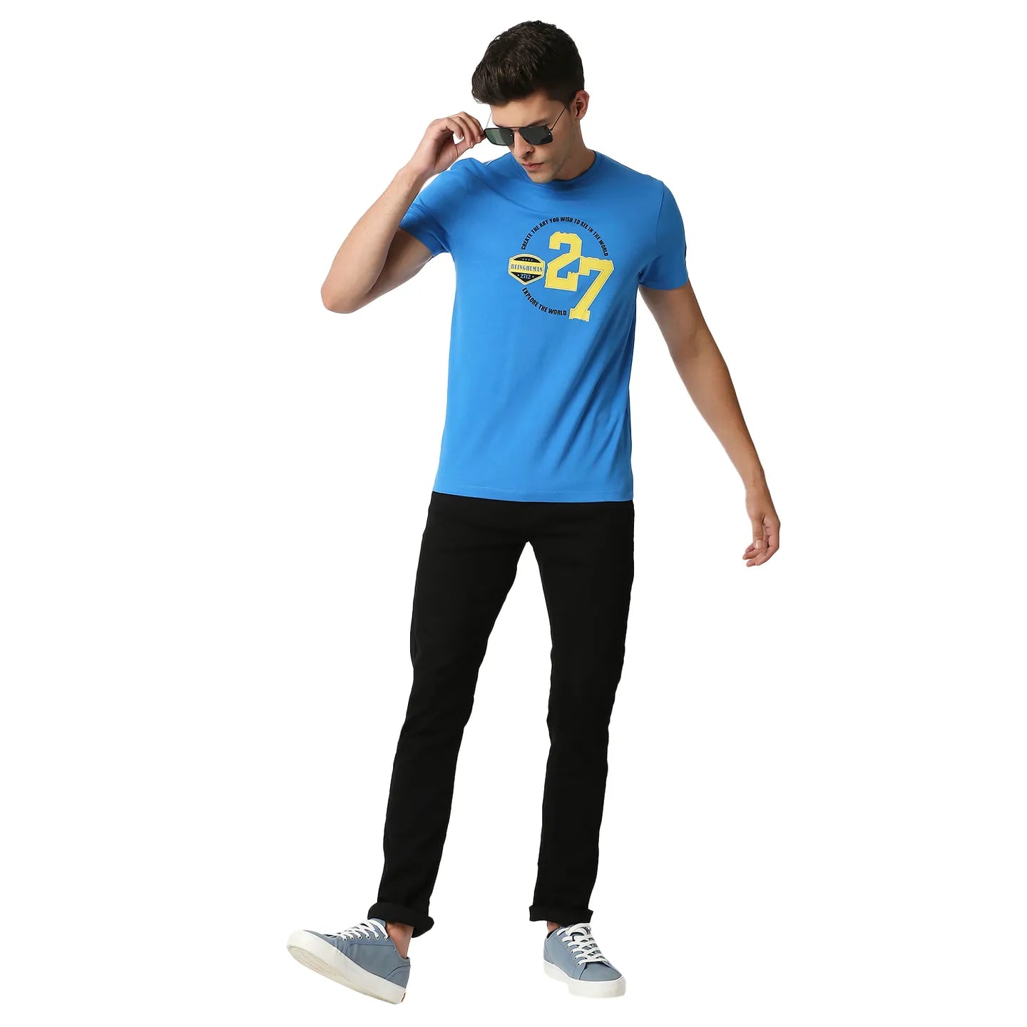 Blue Regular Fit Round Neck Men's T-Shirt by Being Human Clothing