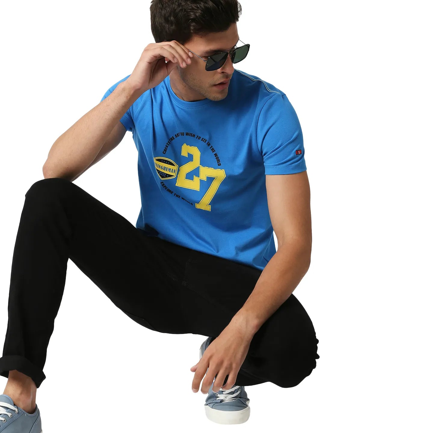 Blue Regular Fit Round Neck Men's T-Shirt by Being Human Clothing