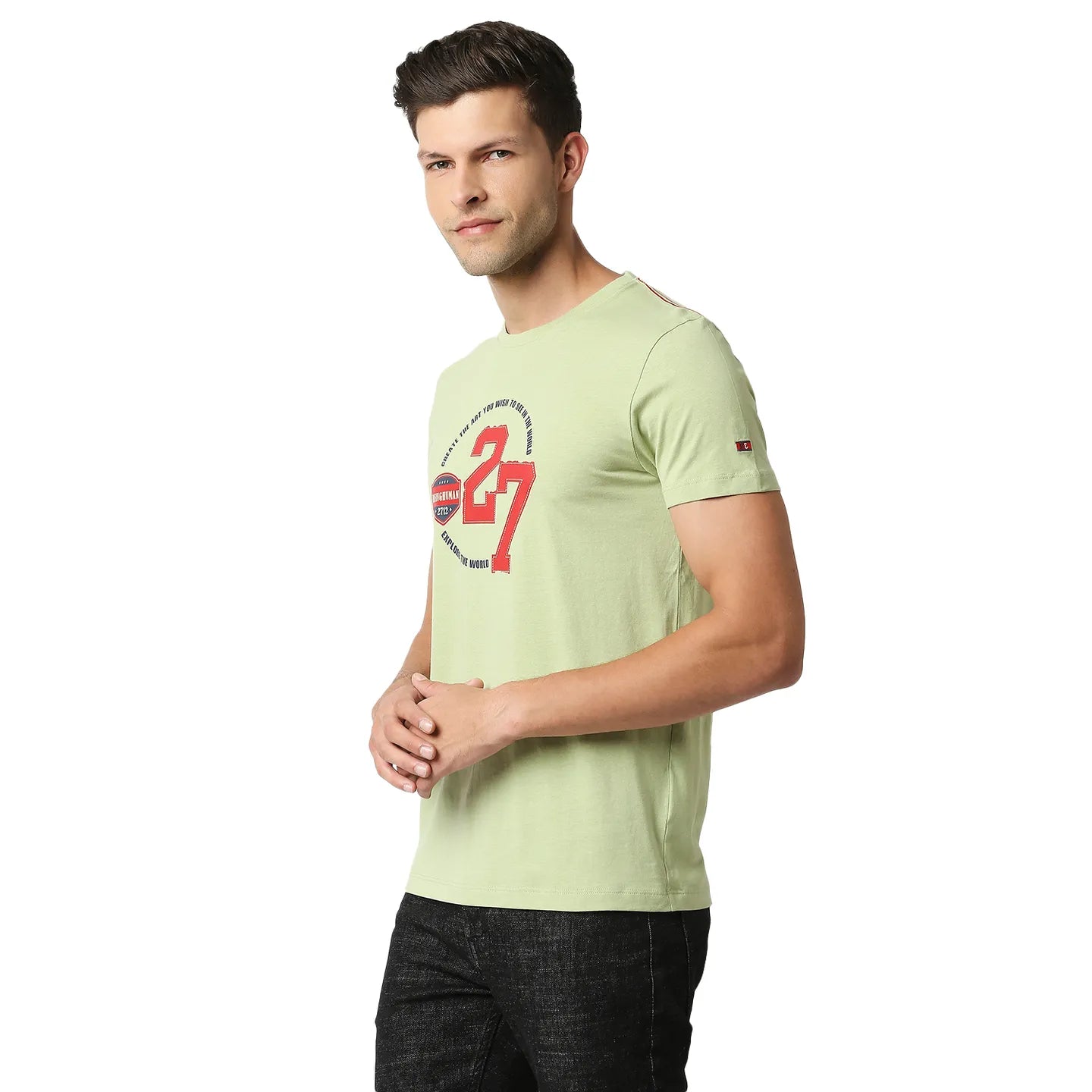 Light Olive Regular Fit Round Neck Men's T-Shirt by Being Human Clothing