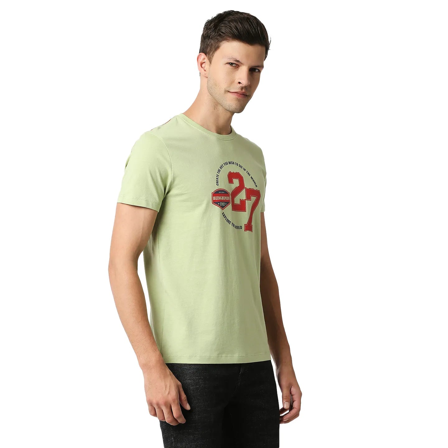 Light Olive Regular Fit Round Neck Men's T-Shirt by Being Human Clothing
