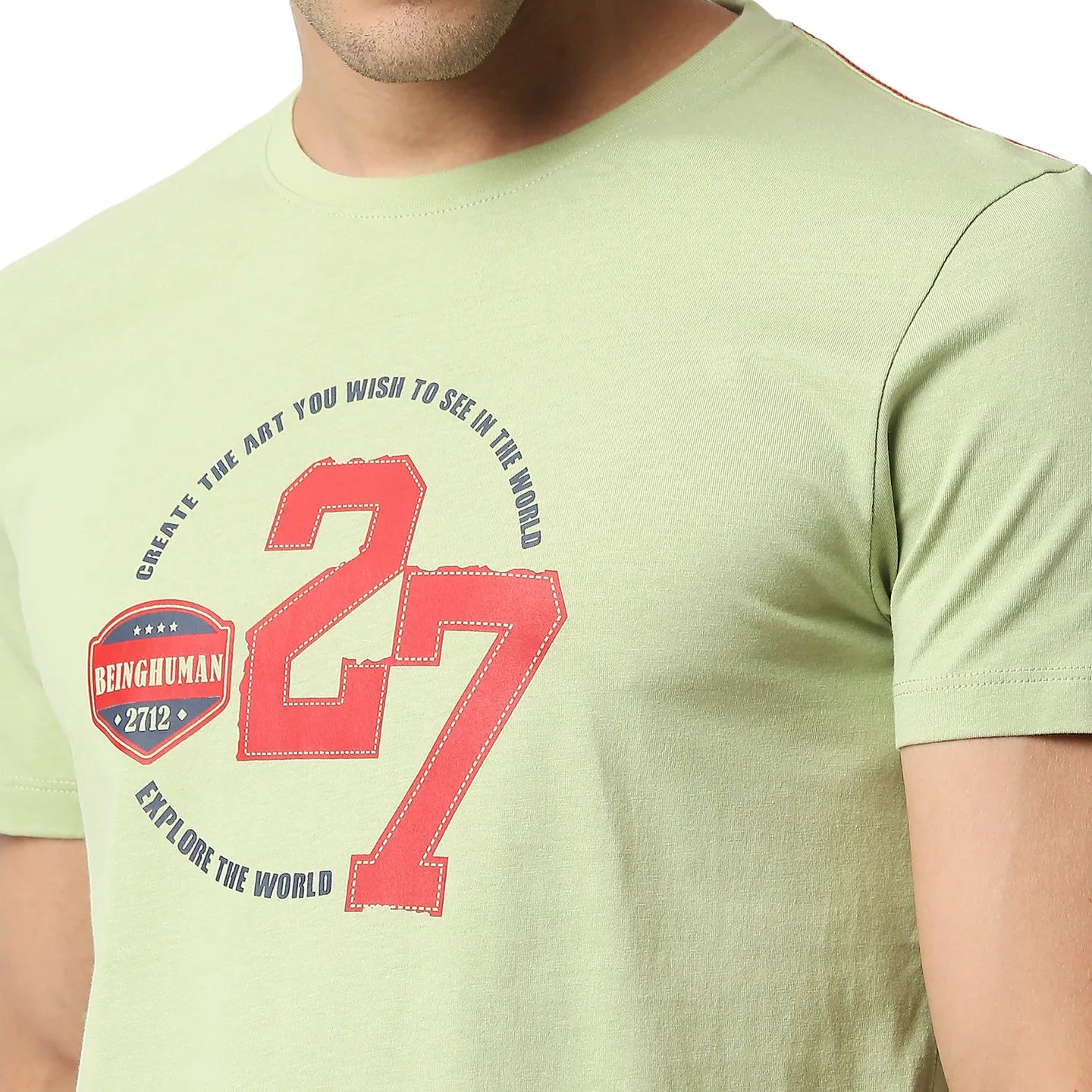 Light Olive Regular Fit Round Neck Men's T-Shirt by Being Human Clothing