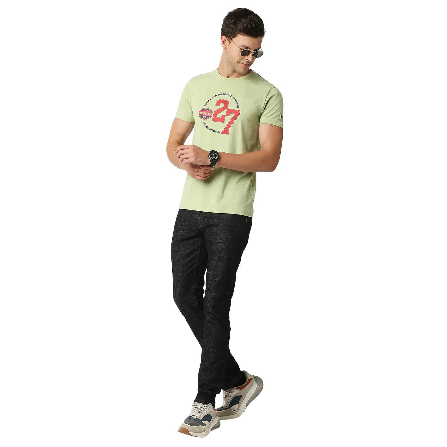 Light Olive Regular Fit Round Neck Men's T-Shirt by Being Human Clothing