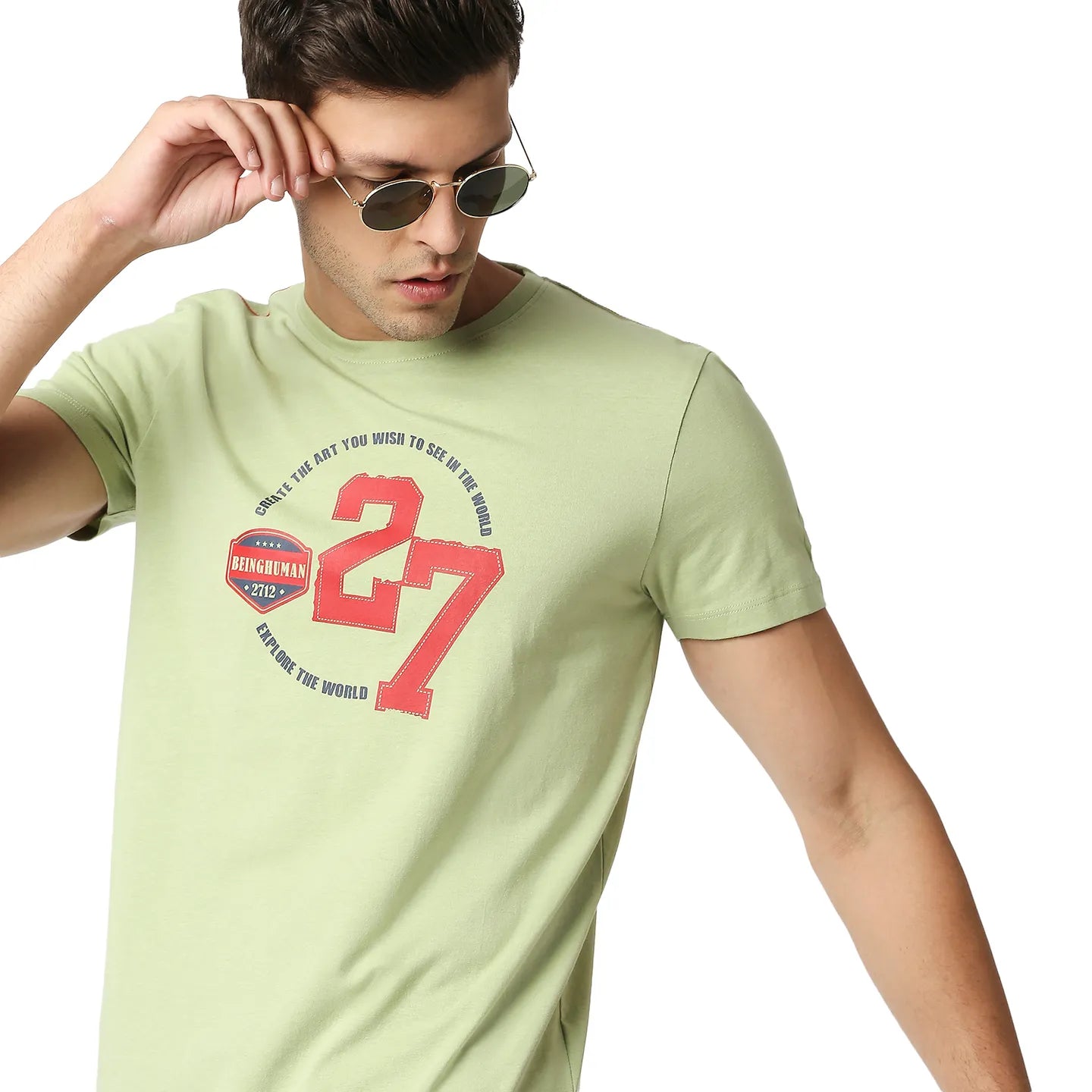 Light Olive Regular Fit Round Neck Men's T-Shirt by Being Human Clothing