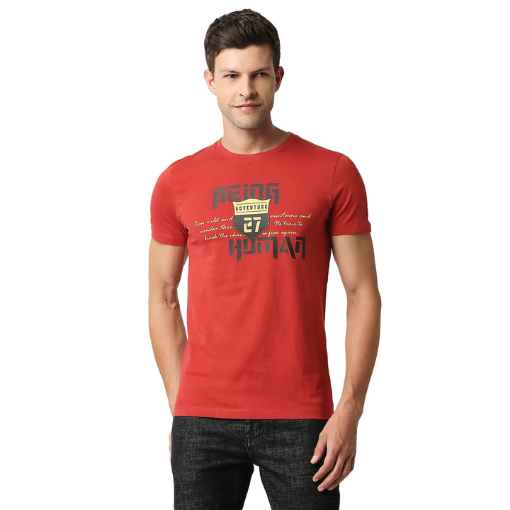 Red Regular Fit Men's Short Sleeves T-Shirt by Being Human Clothing