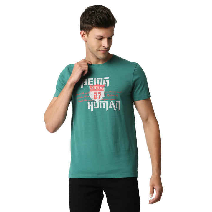 Green Regular Fit Men's Short Sleeves T-Shirt by Being Human Clothing