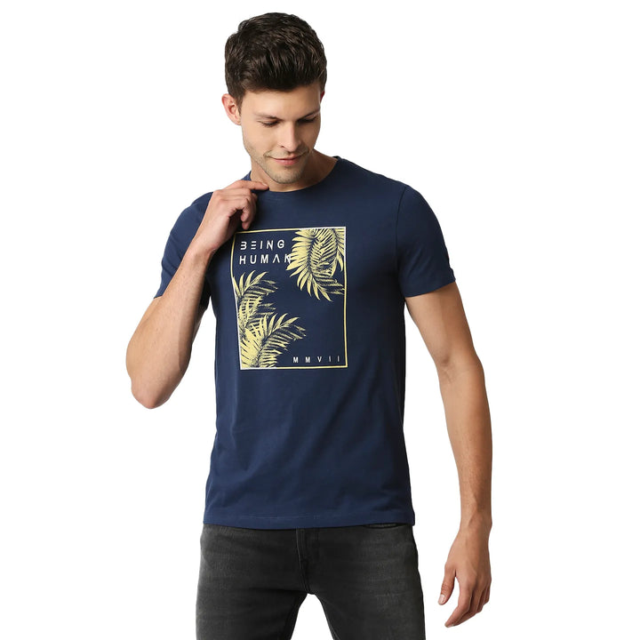 Blue Regular Fit Men's Short Sleeves T-Shirt by Being Human Clothing