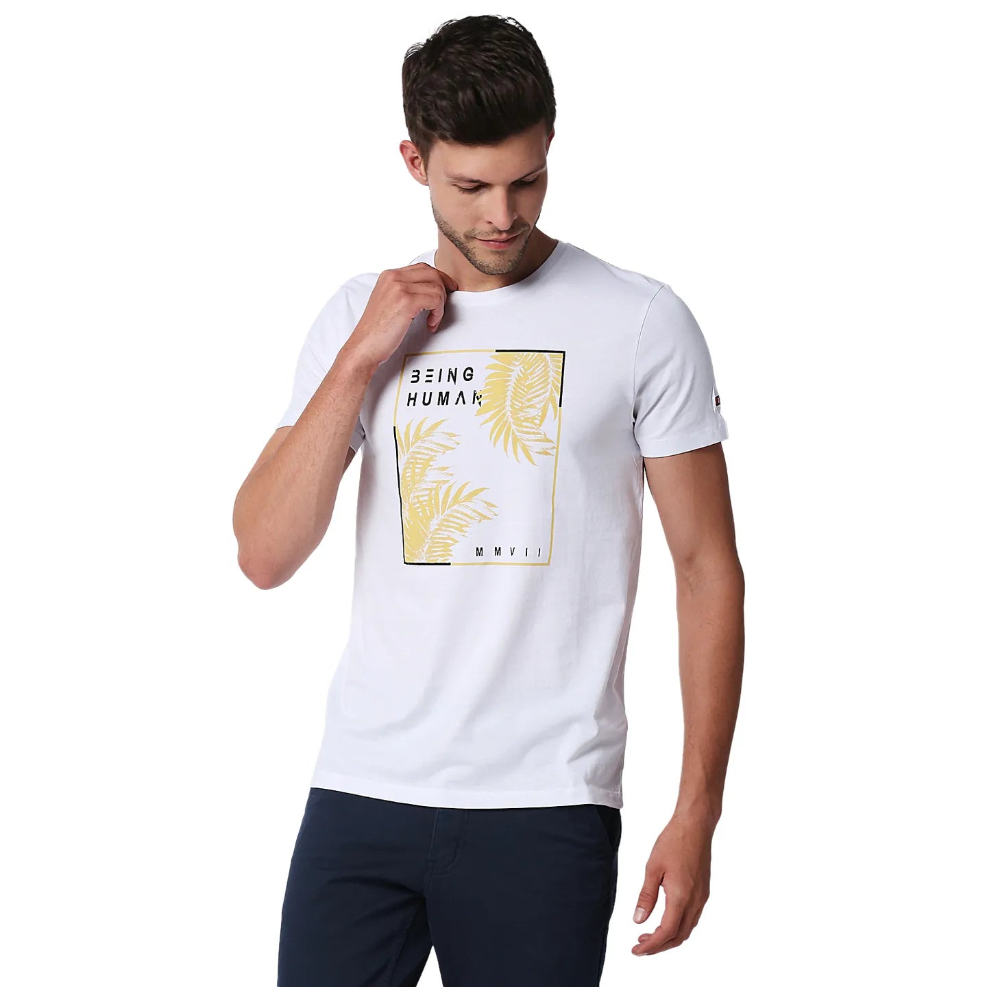 White Regular Fit Men's Short Sleeves T-Shirt by Being Human Clothing