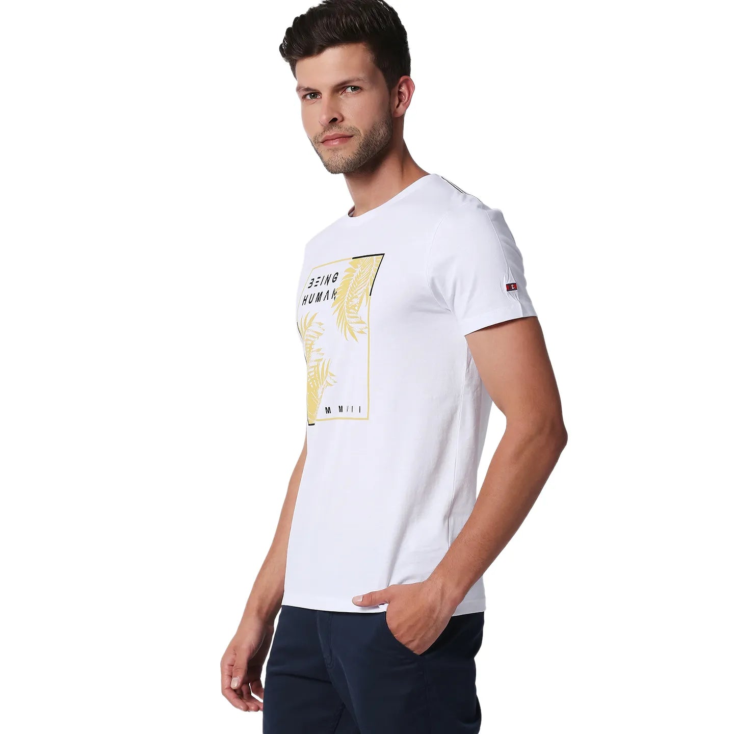 White Regular Fit Men's Short Sleeves T-Shirt by Being Human Clothing