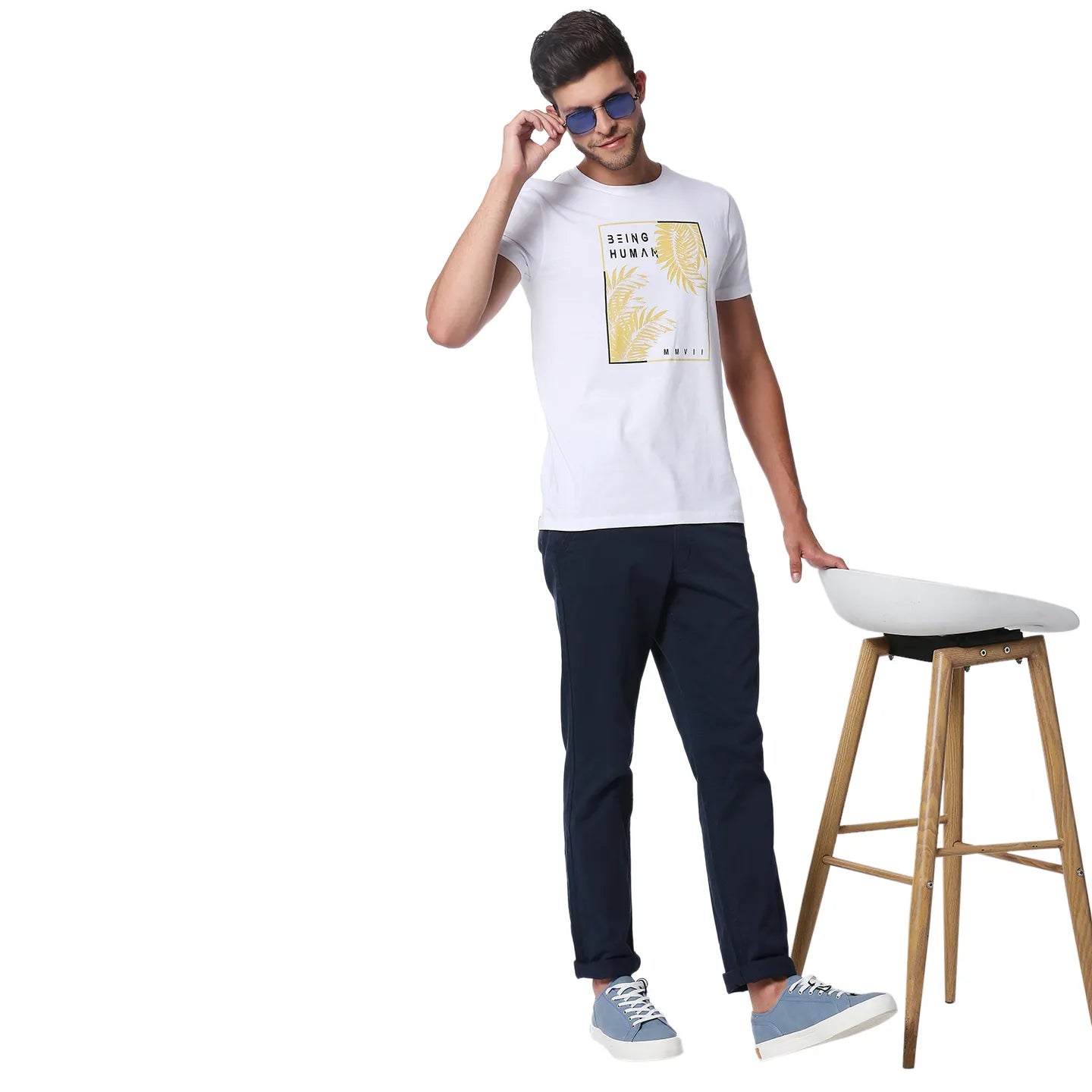 White Regular Fit Men's Short Sleeves T-Shirt by Being Human Clothing