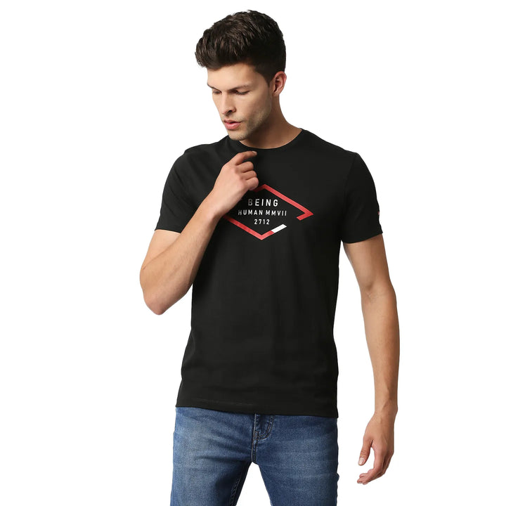 Black Regular Fit Round Neck Men's T-Shirt by Being Human Clothing