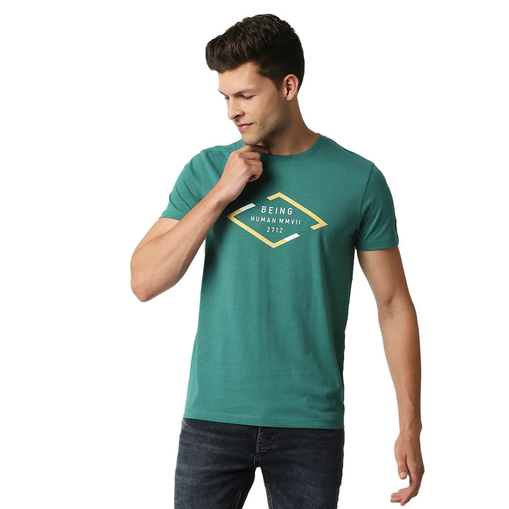 Green Regular Fit Men's Short Sleeves T-Shirt by Being Human Clothing