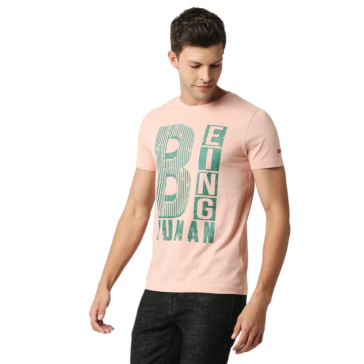 Pink Regular Fit Men's Short Sleeves T-Shirt by Being Human Clothing
