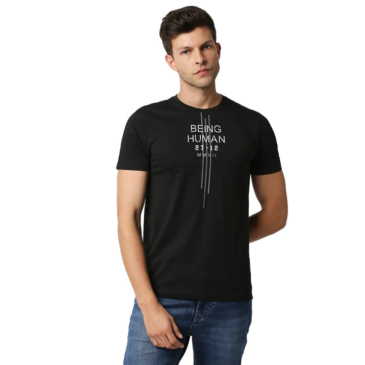 Black Regular Fit Men's Short Sleeves T-Shirt by Being Human Clothing