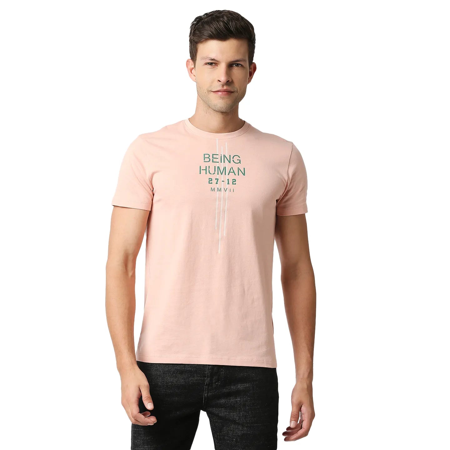 Pink Regular Fit Men's Short Sleeves T-Shirt by Being Human Clothing