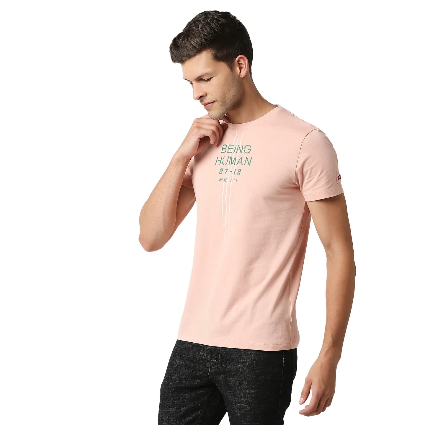 Pink Regular Fit Men's Short Sleeves T-Shirt by Being Human Clothing
