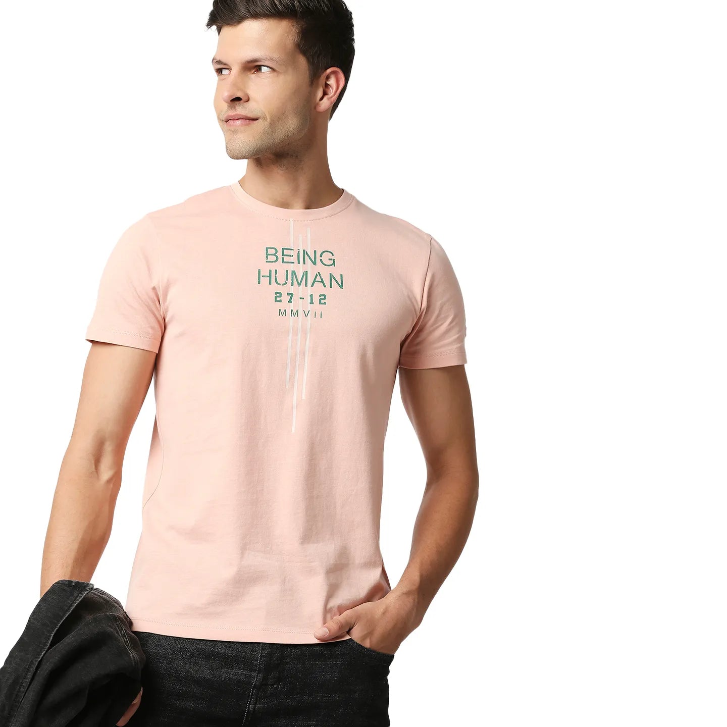 Pink Regular Fit Men's Short Sleeves T-Shirt by Being Human Clothing