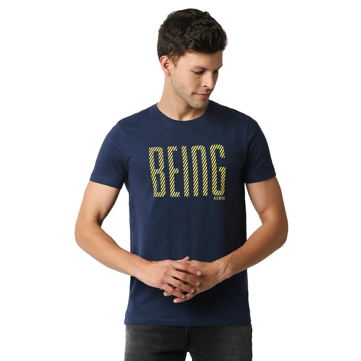 Blue Regular Fit Men's Short Sleeves T-Shirt by Being Human Clothing