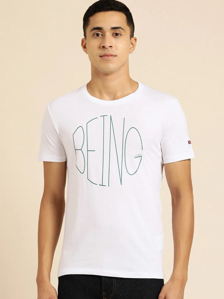 White Regular Fit Men's Short Sleeves T-Shirt by Being Human Clothing