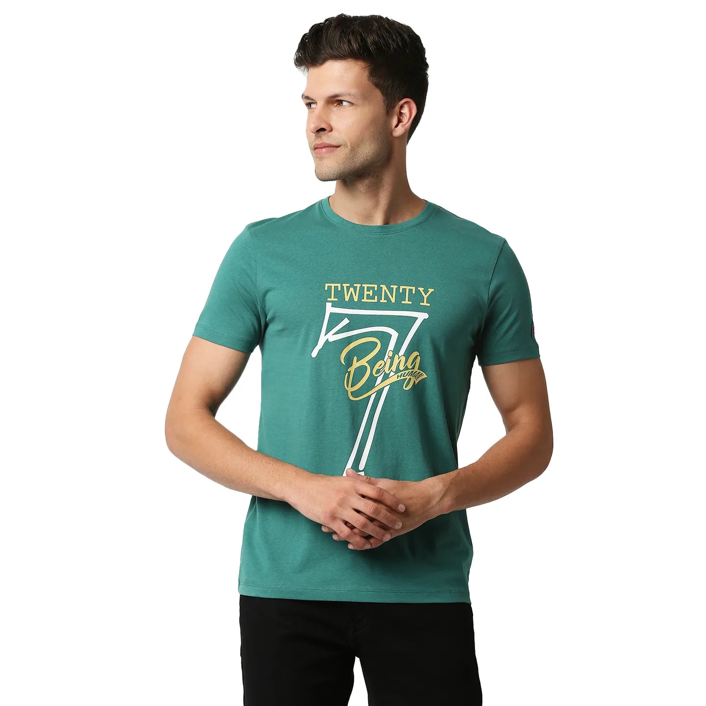 Green Regular Fit Men's Short Sleeves T-Shirt by Being Human Clothing