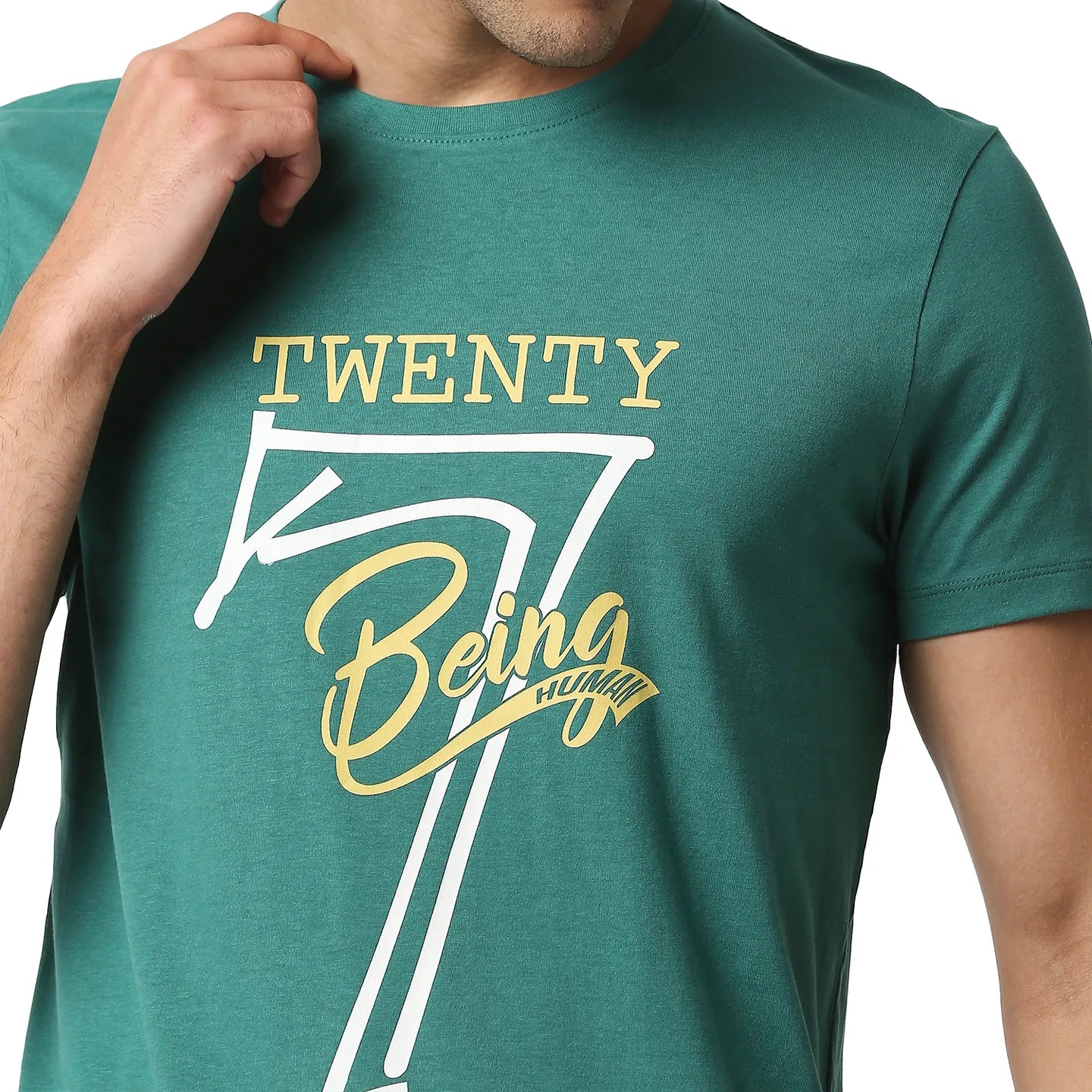 Green Regular Fit Men's Short Sleeves T-Shirt by Being Human Clothing