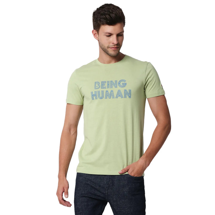 Green Regular Fit Men's Short Sleeves T-Shirt by Being Human Clothing