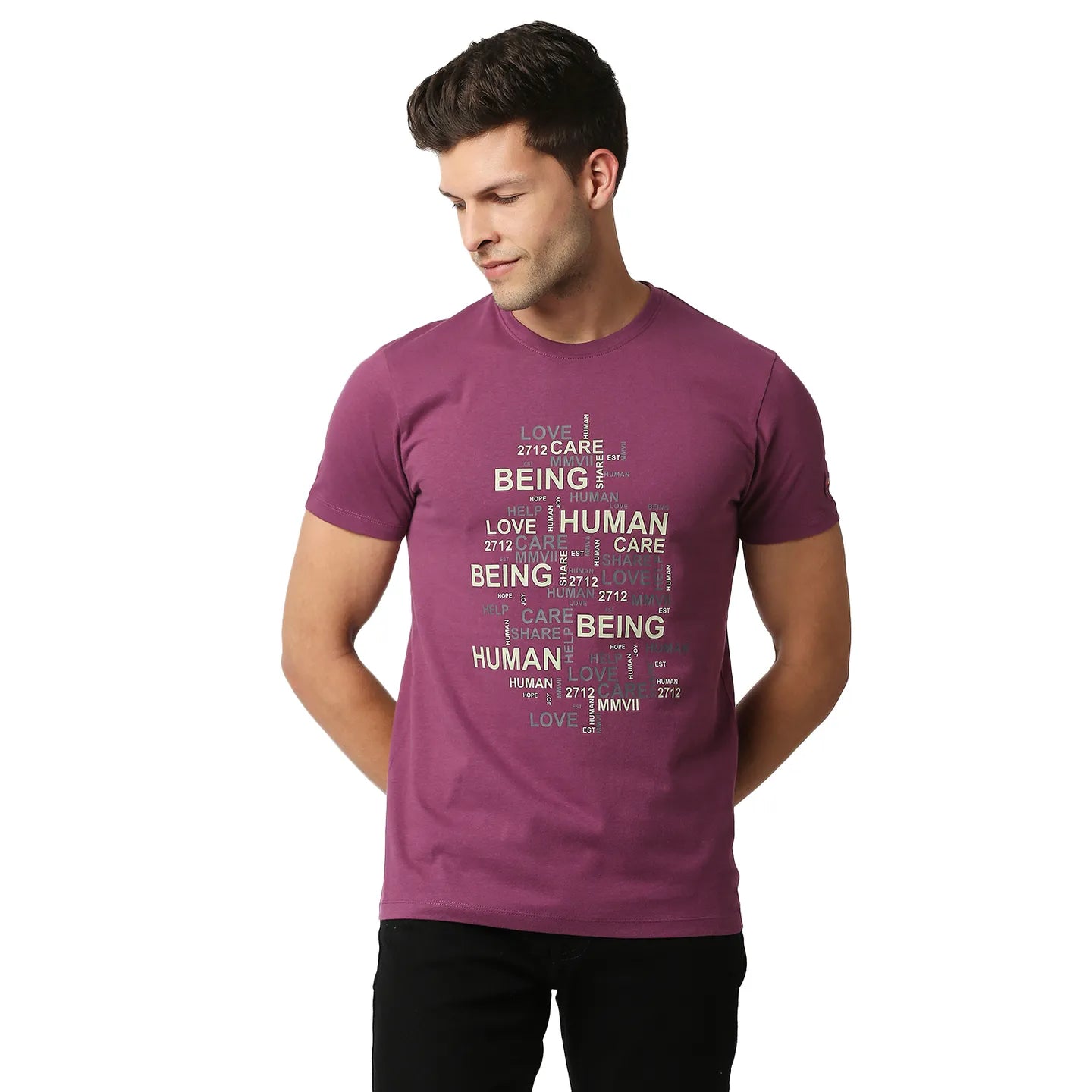 Pink Regular Fit Men's Short Sleeves T-Shirt by Being Human Clothing