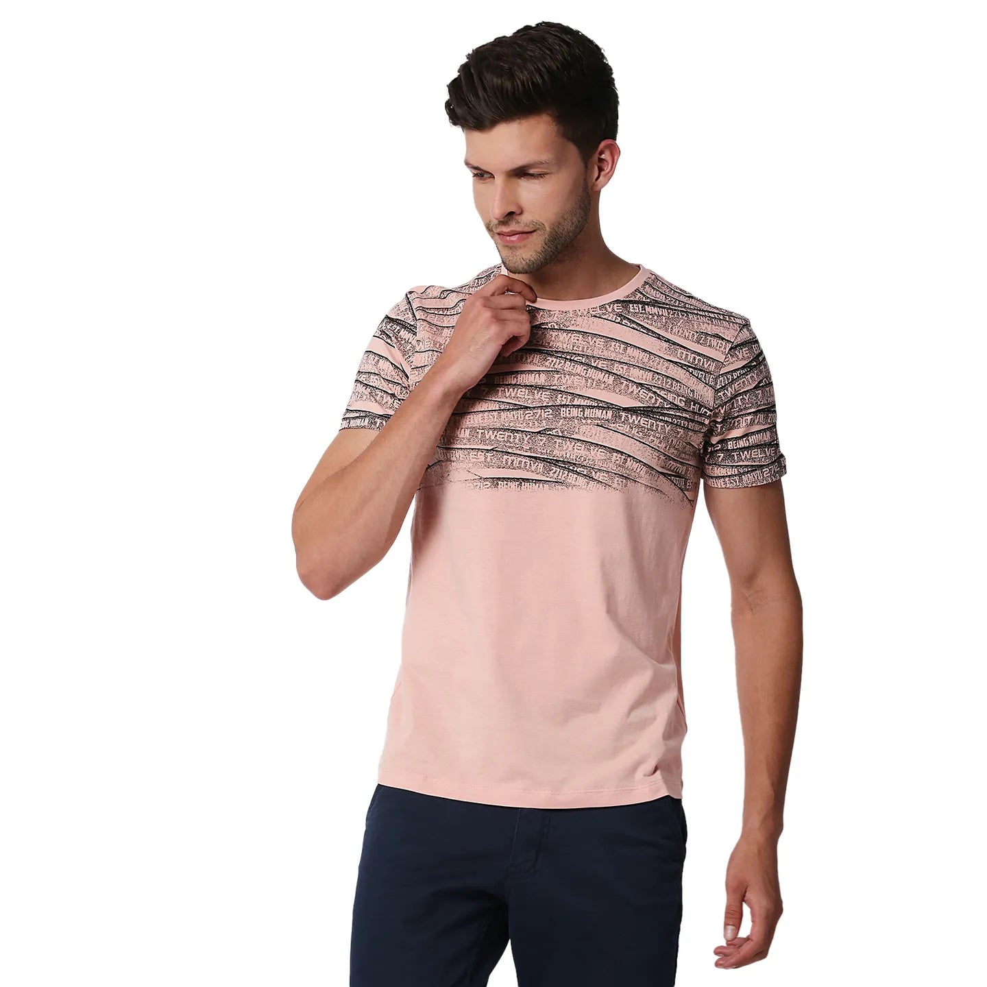 Pink Regular Fit Men's Short Sleeves T-Shirt by Being Human Clothing