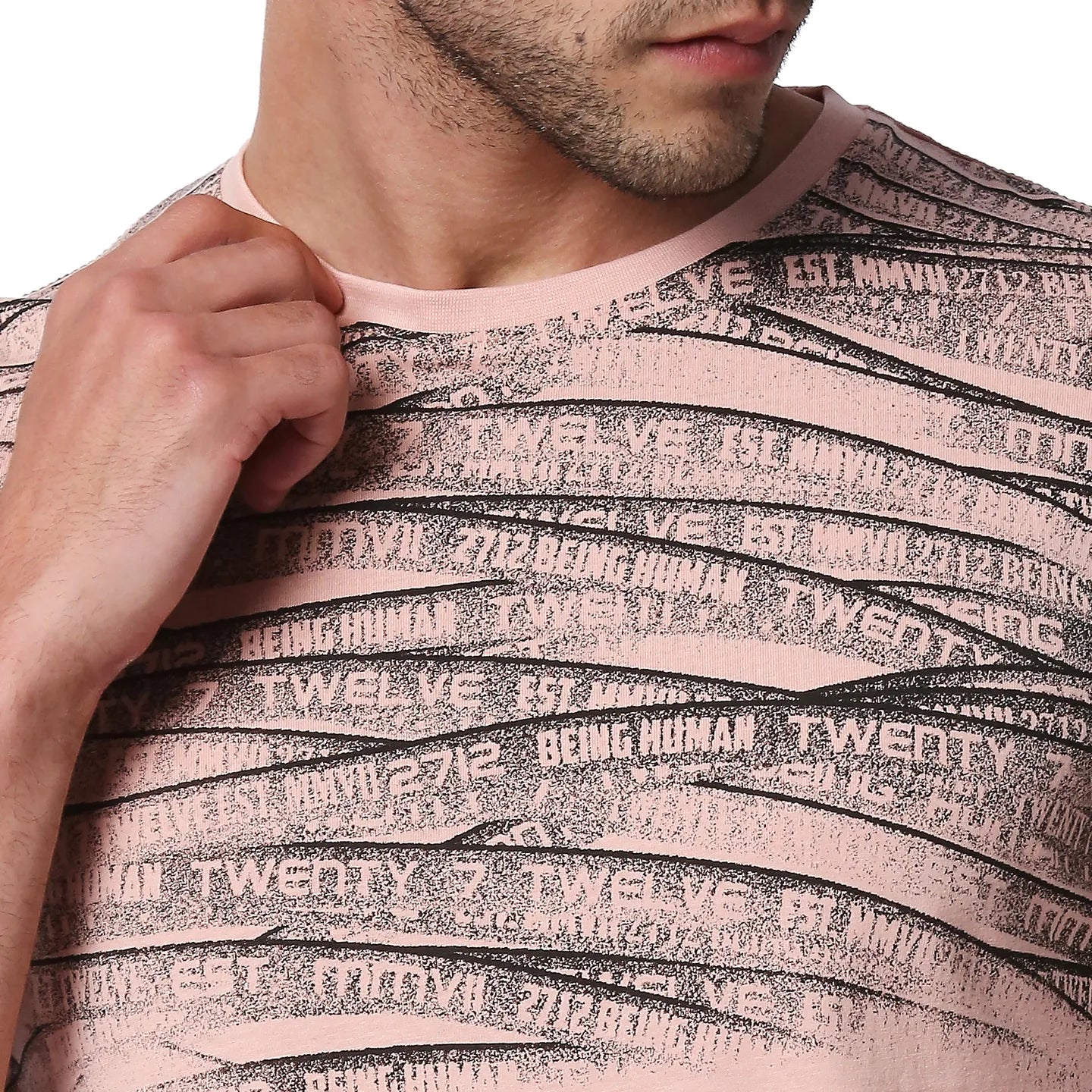 Pink Regular Fit Men's Short Sleeves T-Shirt by Being Human Clothing