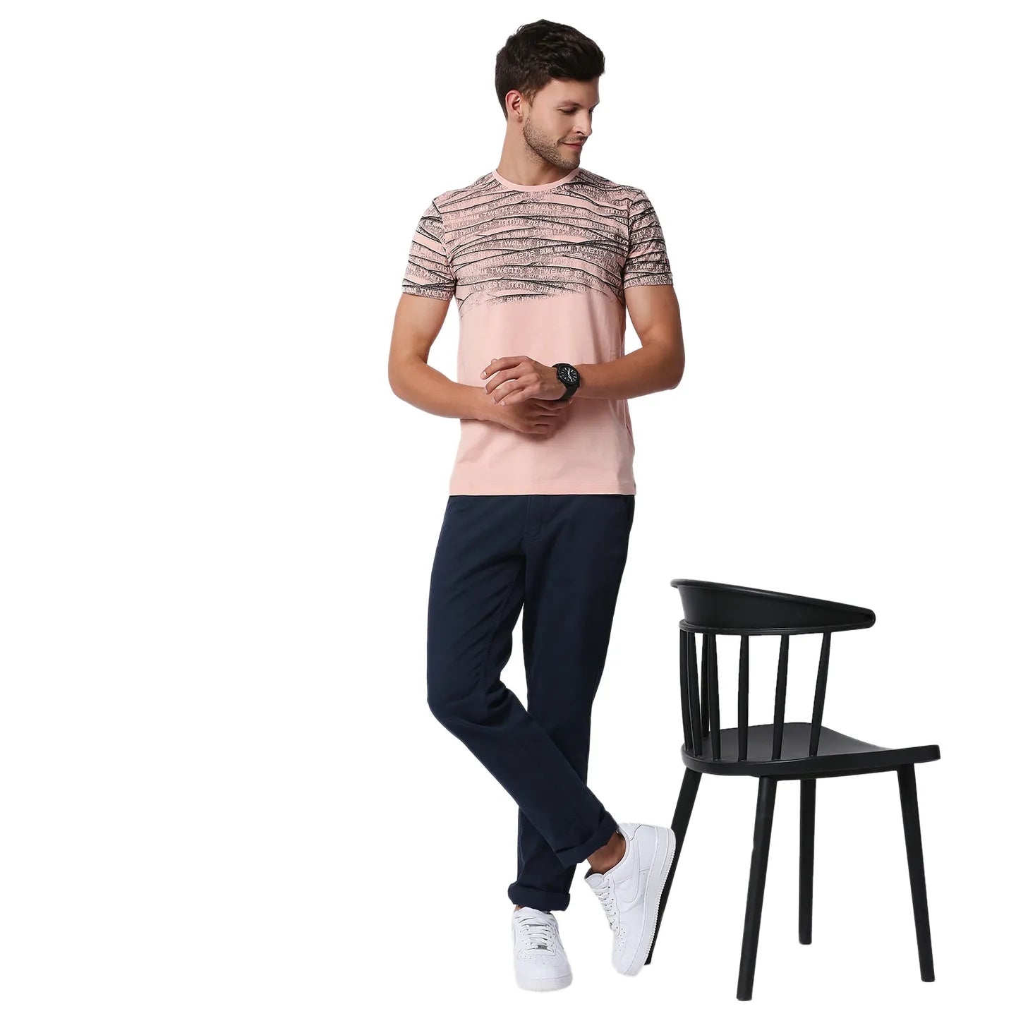 Pink Regular Fit Men's Short Sleeves T-Shirt by Being Human Clothing