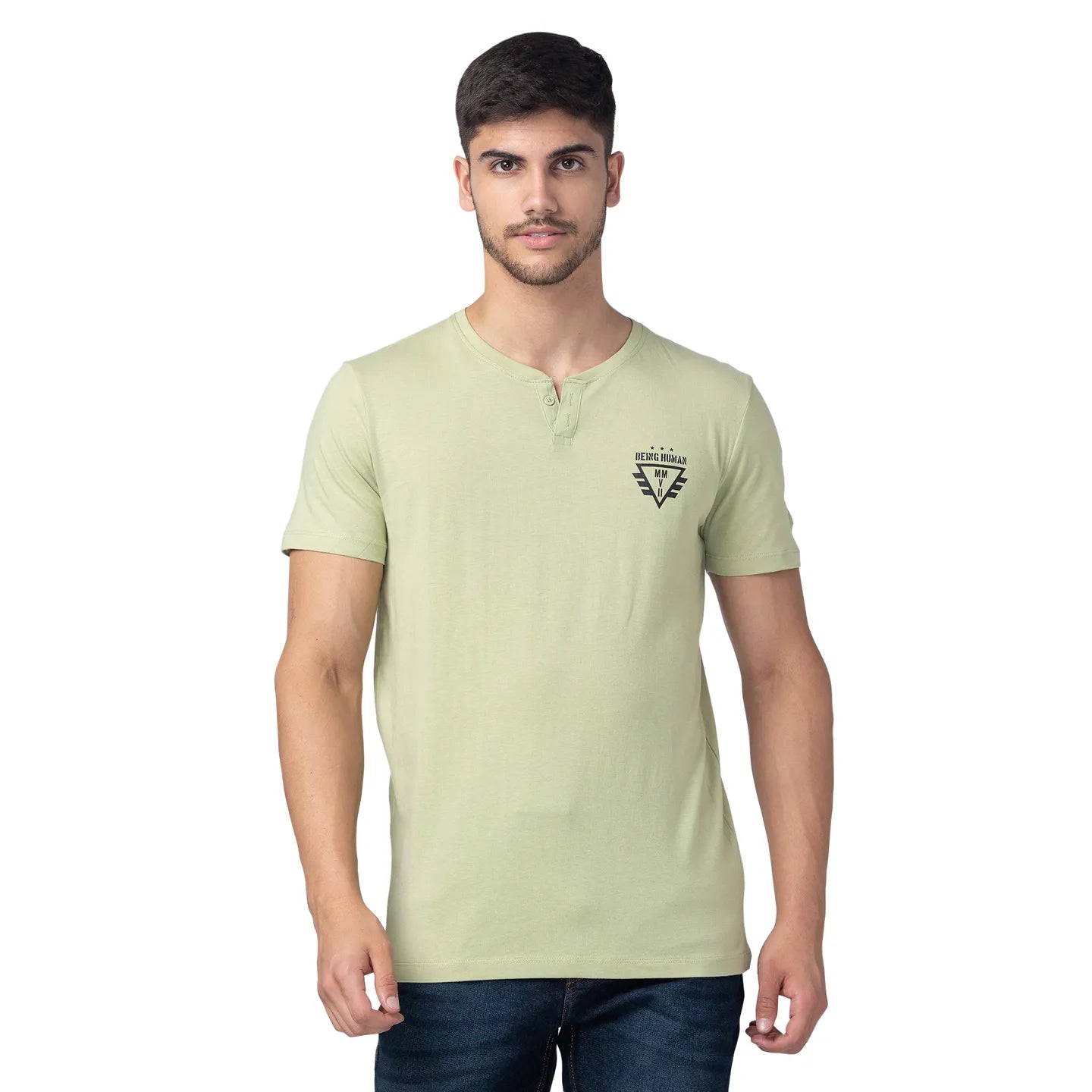 Green Regular Fit Men's Short Sleeves T-Shirt by Being Human Clothing