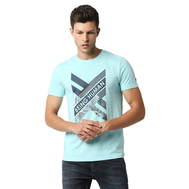 Blue Regular Fit Men's Short Sleeves T-Shirt by Being Human Clothing