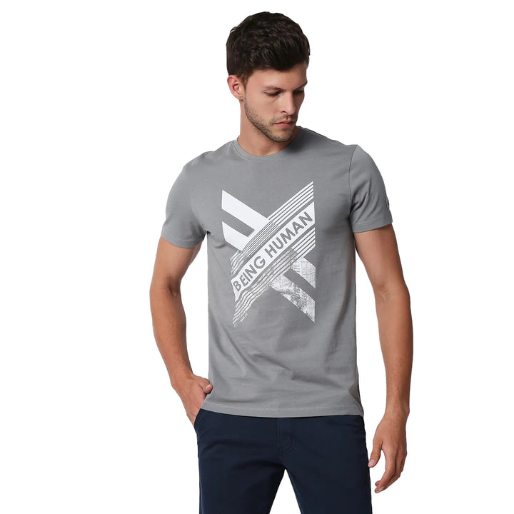 Grey Regular Fit Men's Short Sleeves T-Shirt by Being Human Clothing