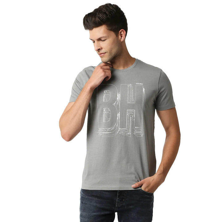 Grey Regular Fit Men's Short Sleeves T-Shirt by Being Human Clothing