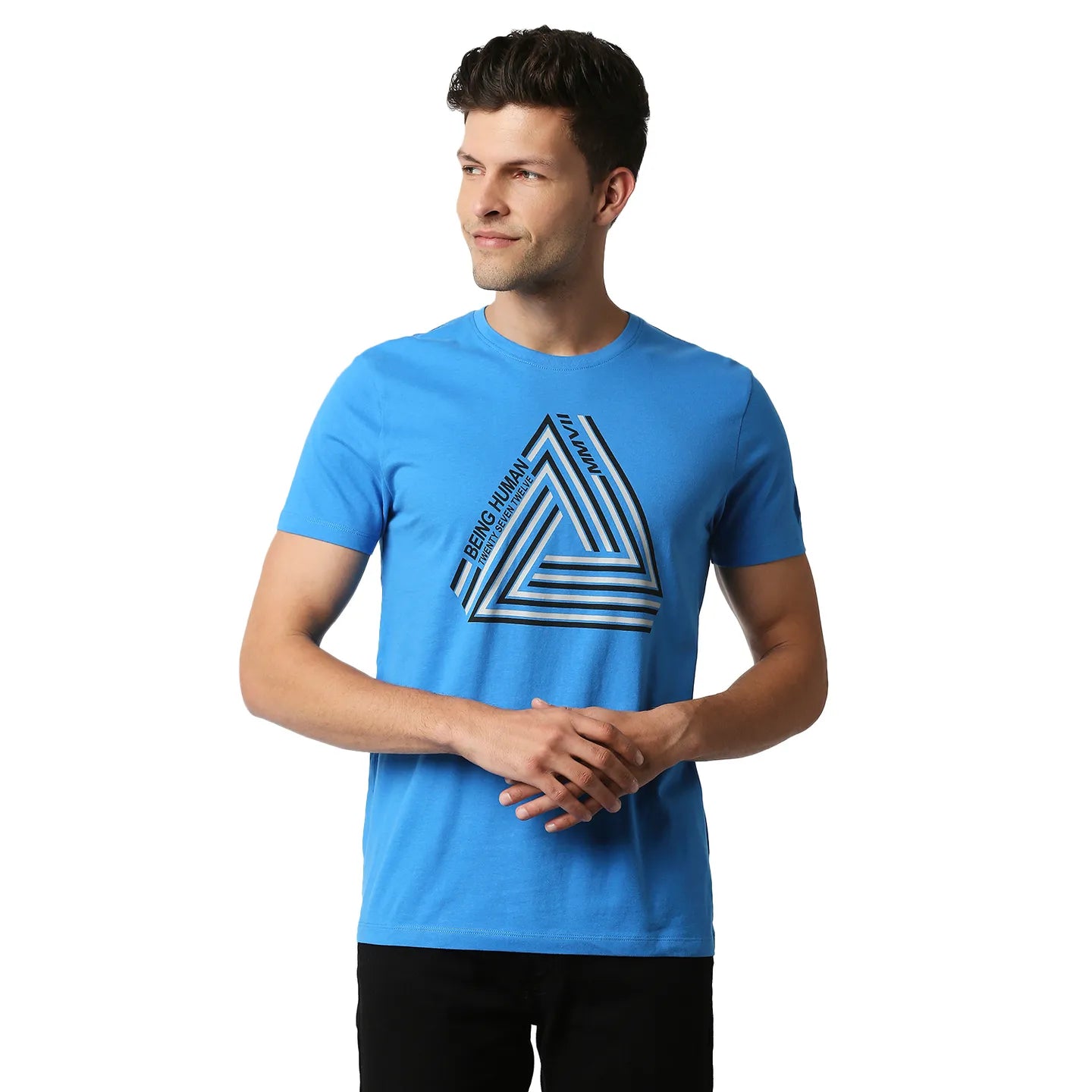 Blue Regular Fit Men's Short Sleeves T-Shirt by Being Human Clothing