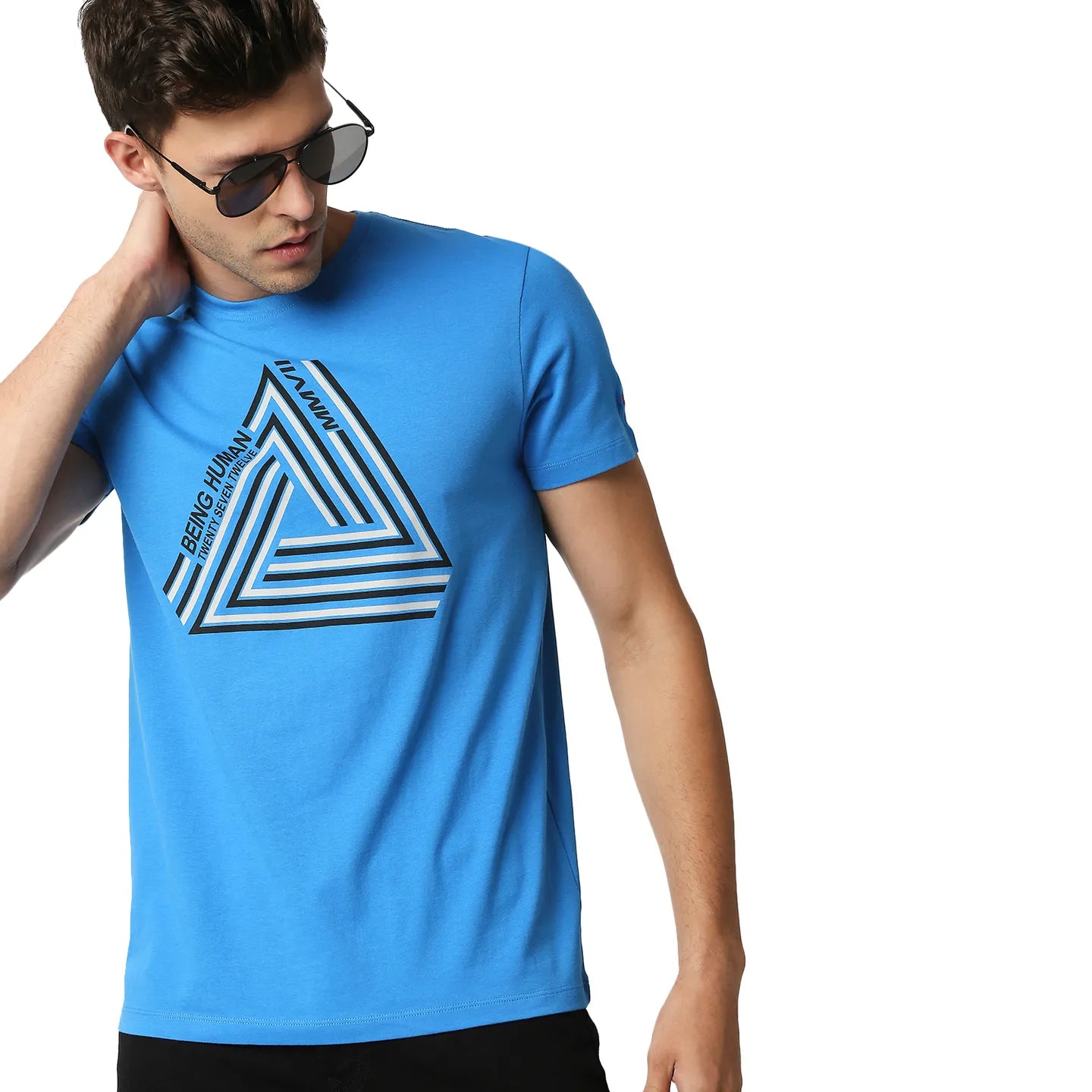 Blue Regular Fit Men's Short Sleeves T-Shirt by Being Human Clothing
