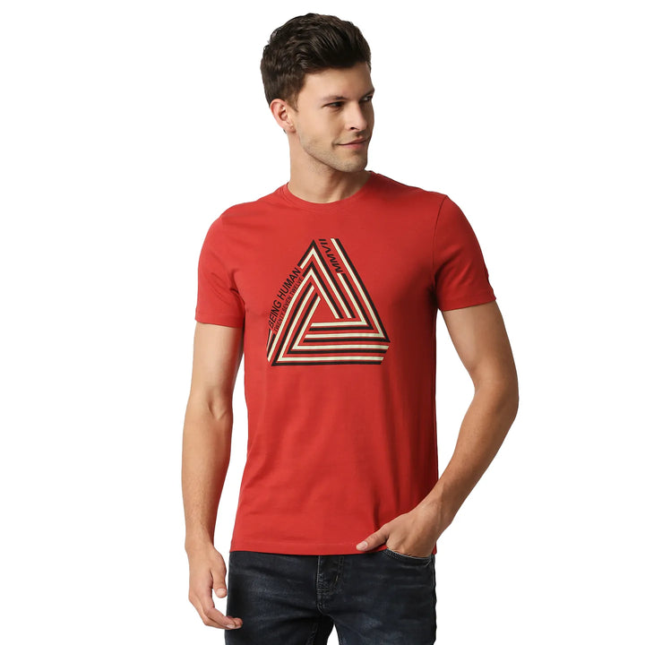 Red Regular Fit Men's Short Sleeves T-Shirt by Being Human Clothing