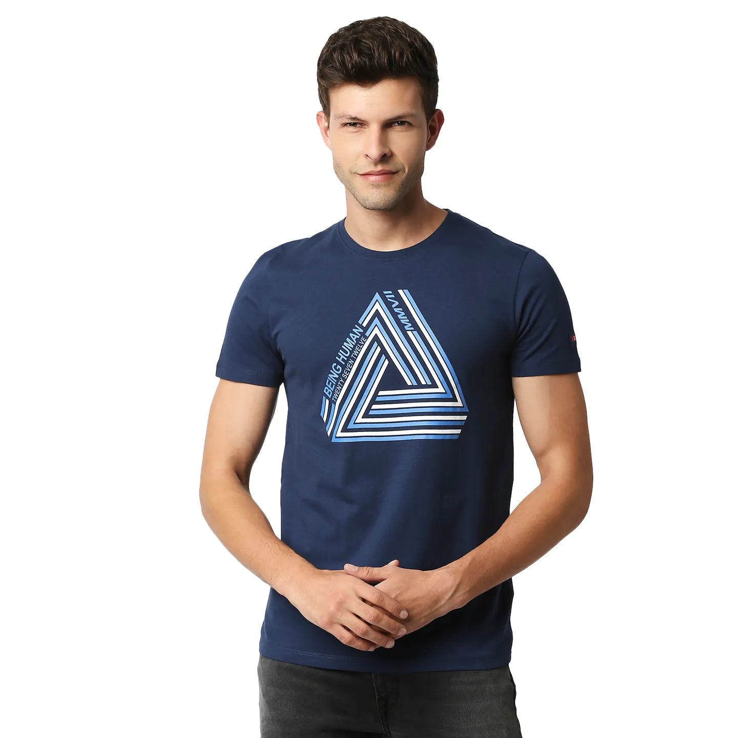 Blue Regular Fit Men's Short Sleeves T-Shirt by Being Human Clothing