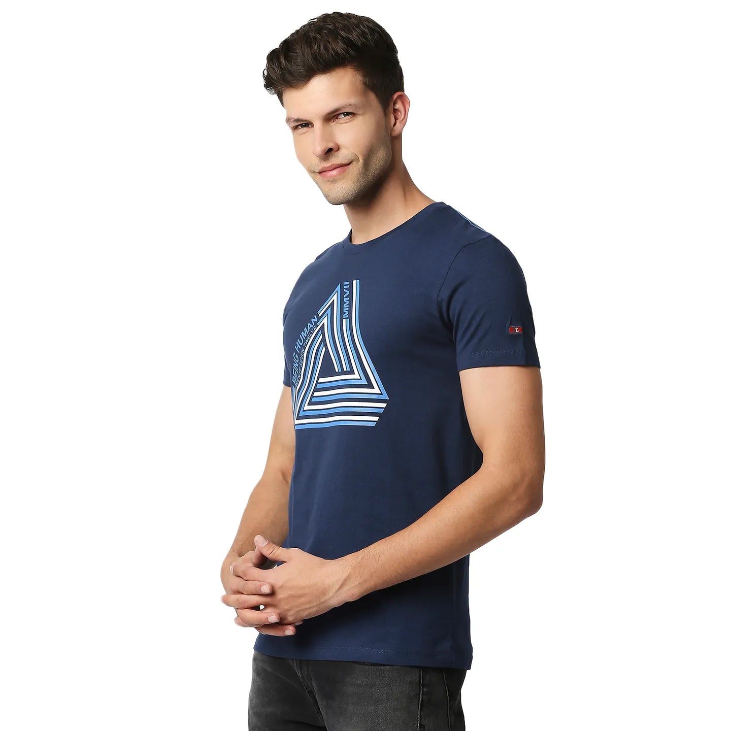 Blue Regular Fit Men's Short Sleeves T-Shirt by Being Human Clothing