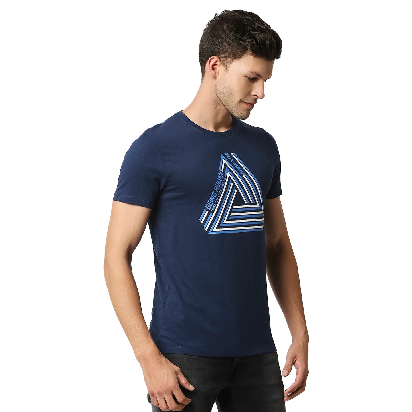 Blue Regular Fit Men's Short Sleeves T-Shirt by Being Human Clothing