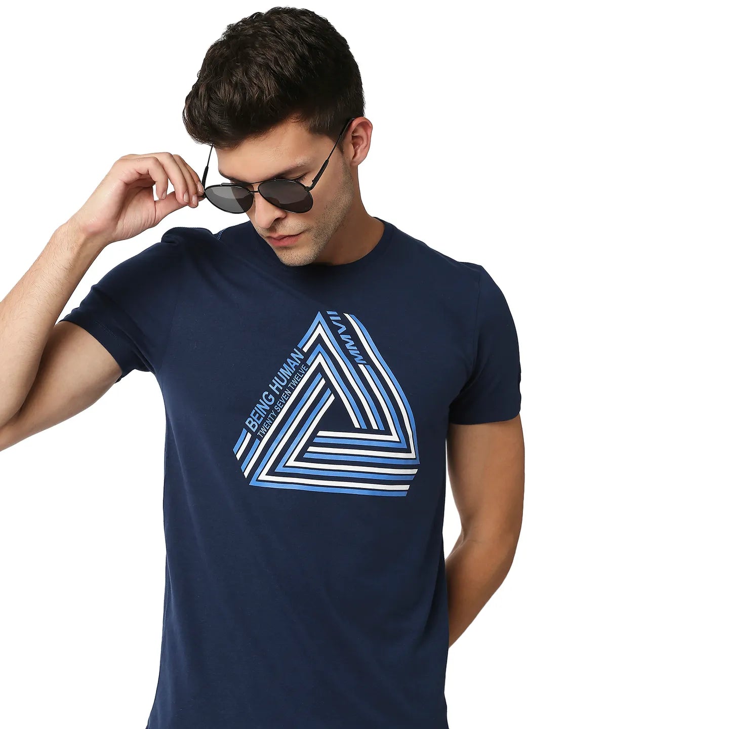 Blue Regular Fit Men's Short Sleeves T-Shirt by Being Human Clothing