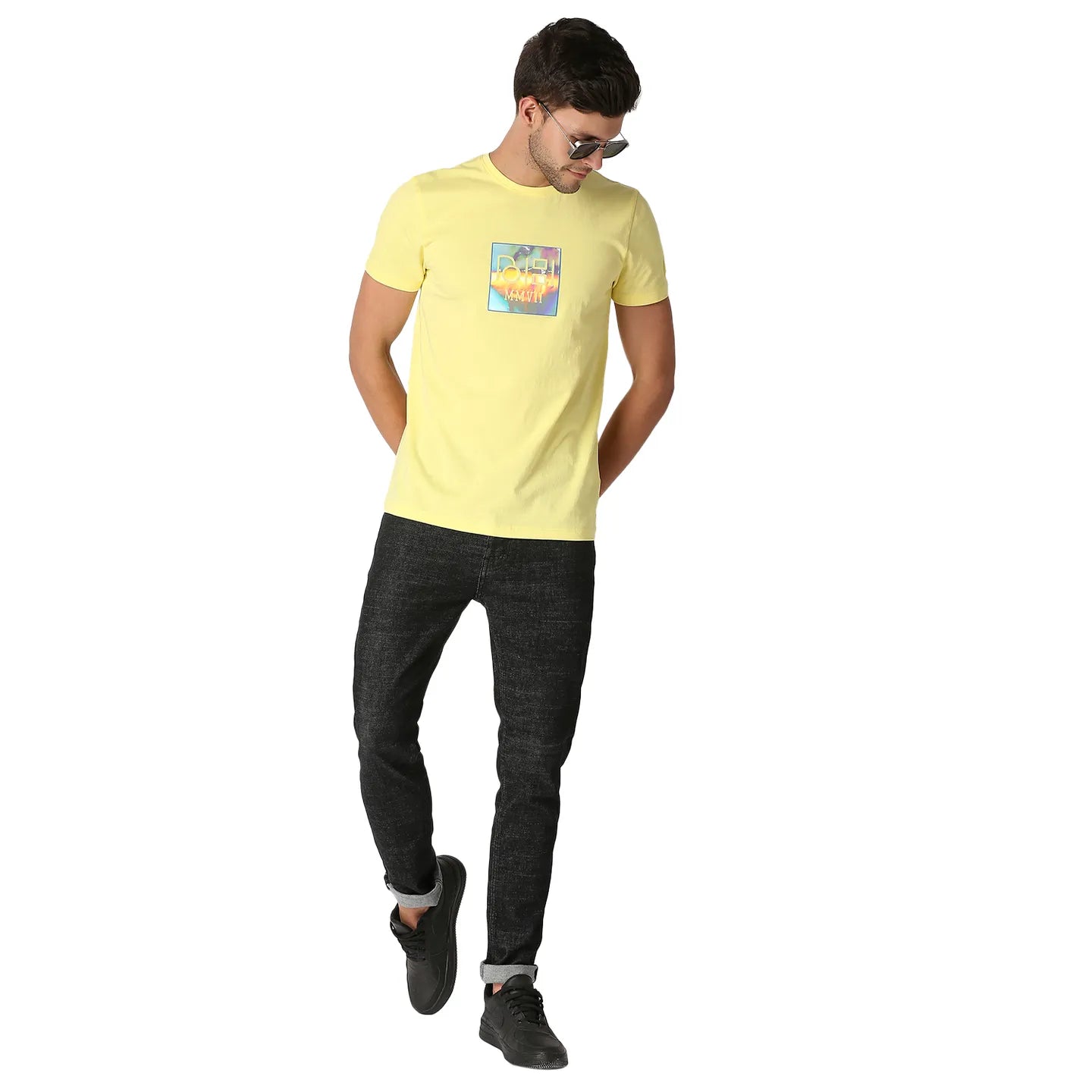 Being Human Clothing Men Regular Fit Crew Neck T-Shirts-Lemon