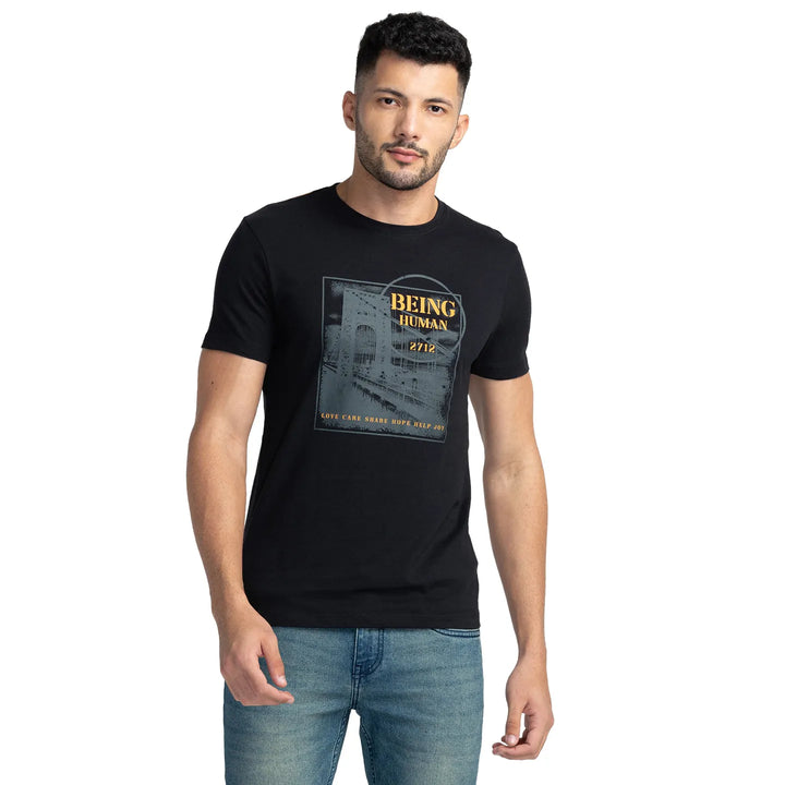 Black Regular Fit Men's Short Sleeves T-Shirt by Being Human Clothing
