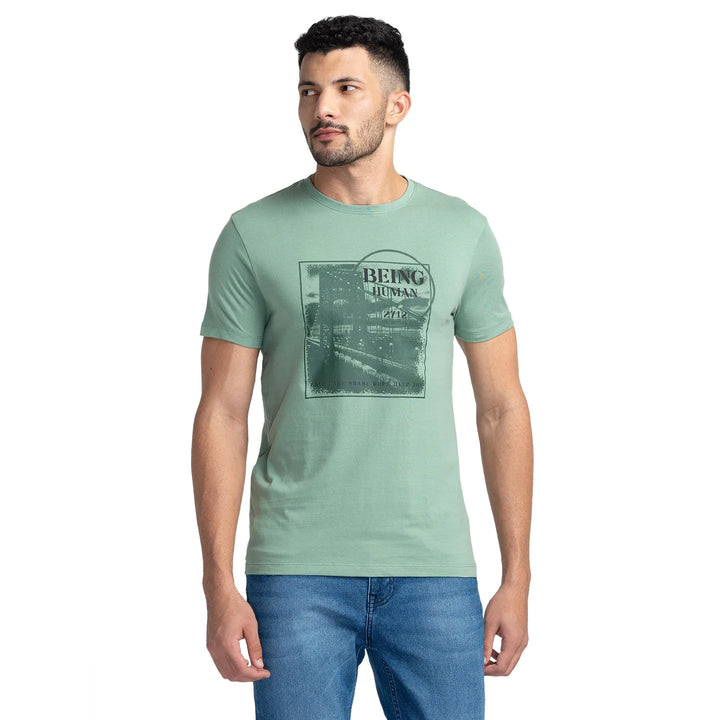 Green Regular Fit Men's Short Sleeves T-Shirt by Being Human Clothing