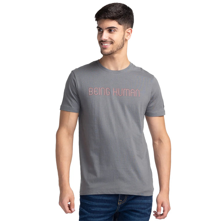 Grey Regular Fit Men's Short Sleeves T-Shirt by Being Human Clothing