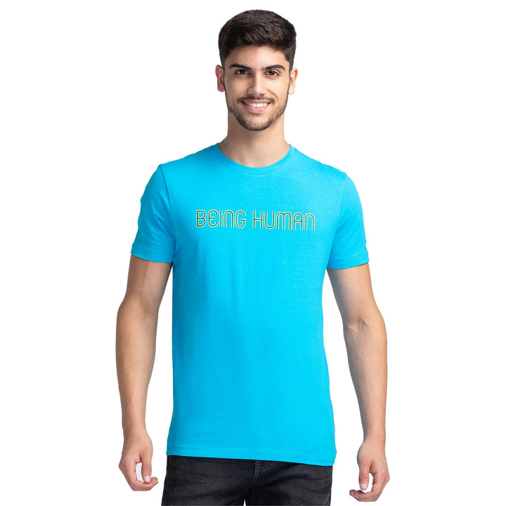 Vivid Blue Regular Fit Round Neck Men's T-Shirt by Being Human Clothing