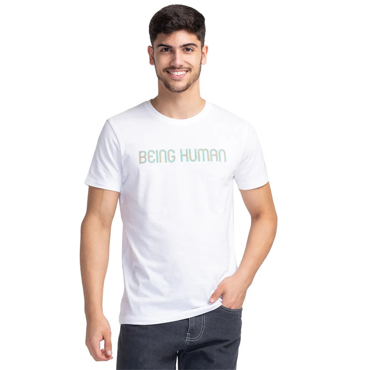 White Regular Fit Men's Short Sleeves T-Shirt by Being Human Clothing