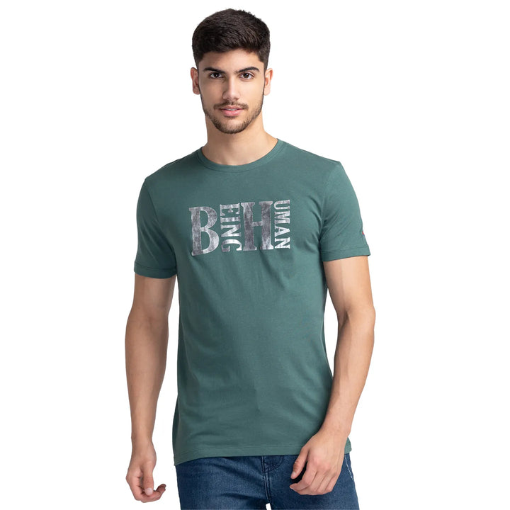 Green Regular Fit Men's Short Sleeves T-Shirt by Being Human Clothing