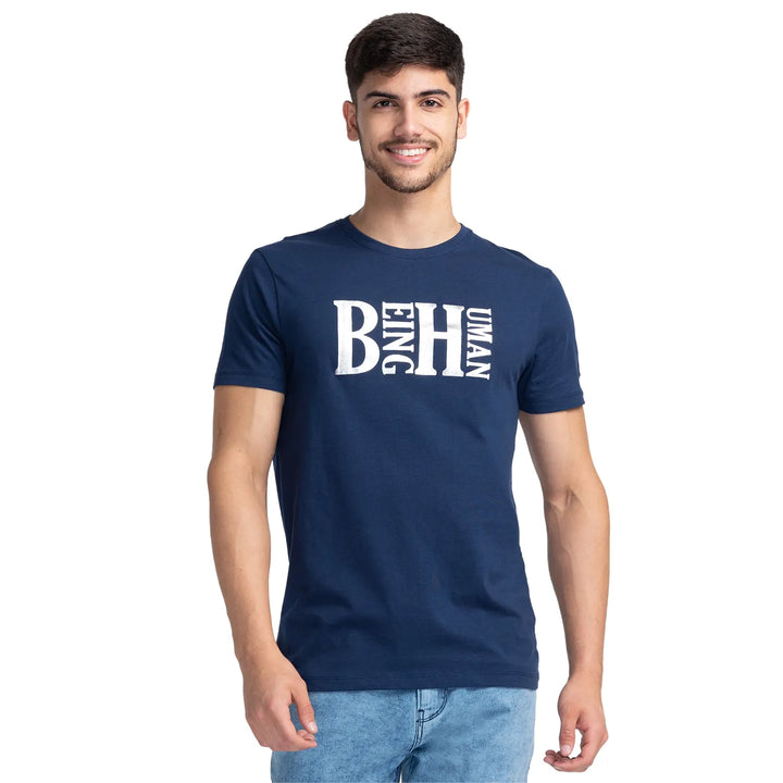 Blue Regular Fit Men's Short Sleeves T-Shirt by Being Human Clothing
