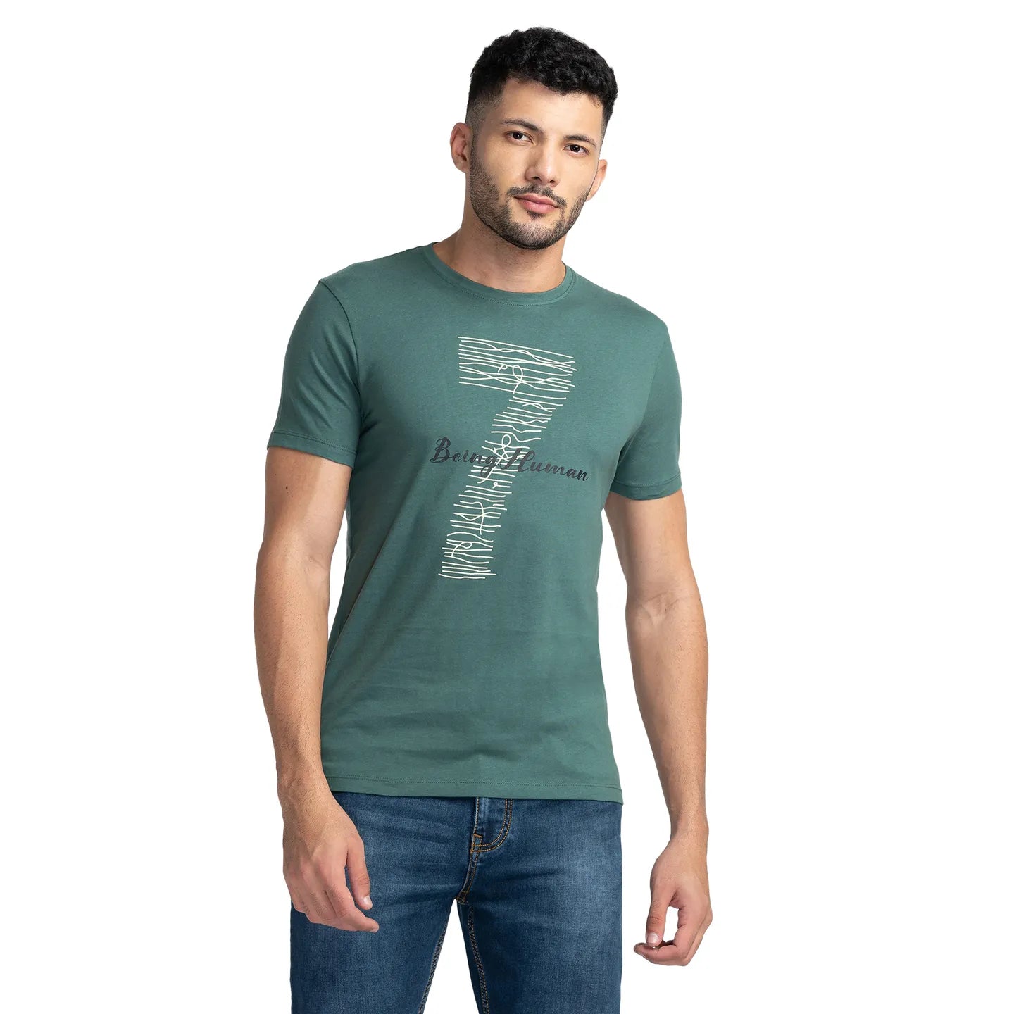 Green Regular Fit Men's Short Sleeves T-Shirt by Being Human Clothing