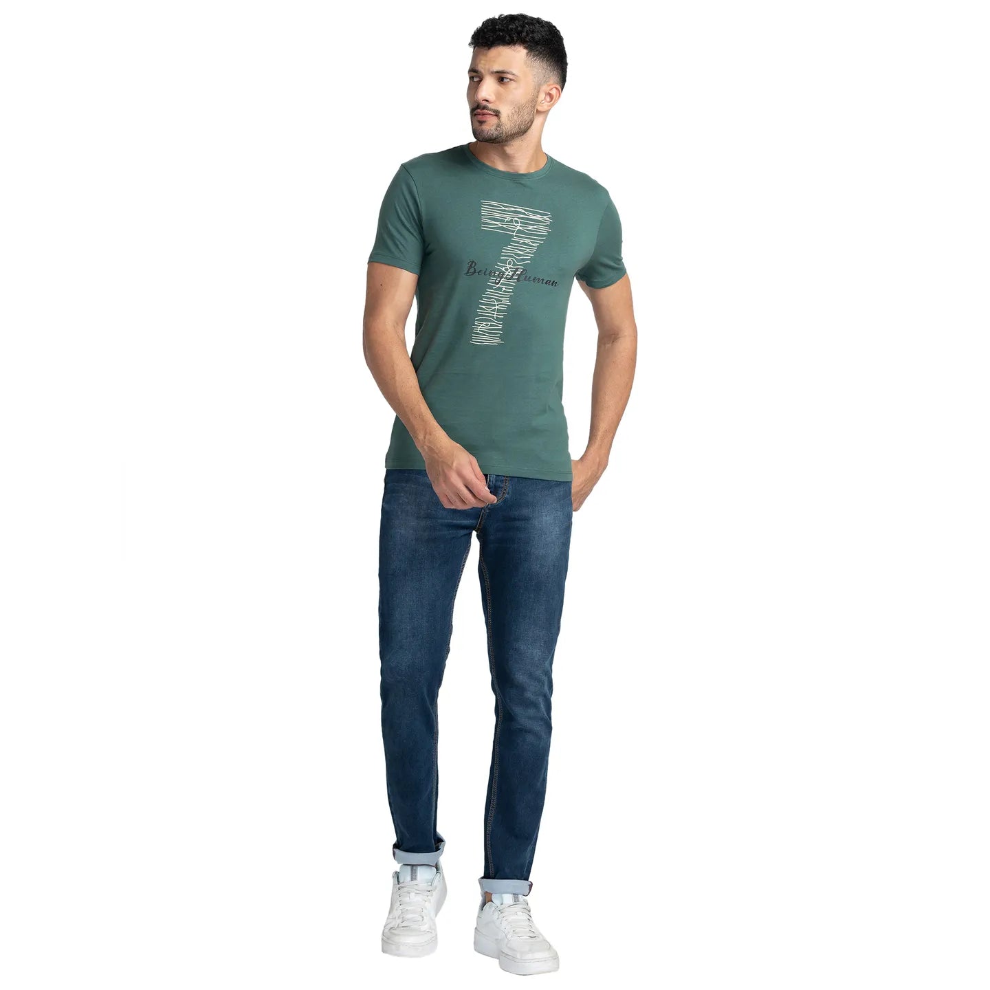 Green Regular Fit Men's Short Sleeves T-Shirt by Being Human Clothing